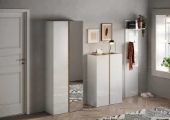 Scarpiera 2 Ante con Specchio Linea Combo – Bianco Lucido e Rovere Cadiz