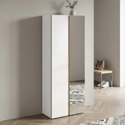 Scarpiera 2 Ante con Specchio Linea Combo – Bianco Lucido e Rovere Cadiz