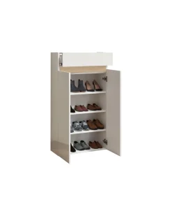 Scarpiera 2 ante e 1 cassetto Svuotatasche Linea Oasi in Bianco Lucido e Rovere