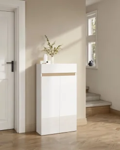 Scarpiera 2 ante e 1 cassetto Svuotatasche Linea Oasi in Bianco Lucido e Rovere