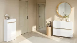 Scarpiera 2 ante e 1 cassetto Svuotatasche Linea Oasi in Bianco Lucido e Rovere