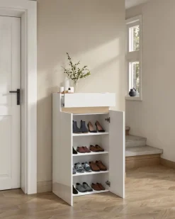 Scarpiera 2 ante e 1 cassetto Svuotatasche Linea Oasi in Bianco Lucido e Rovere