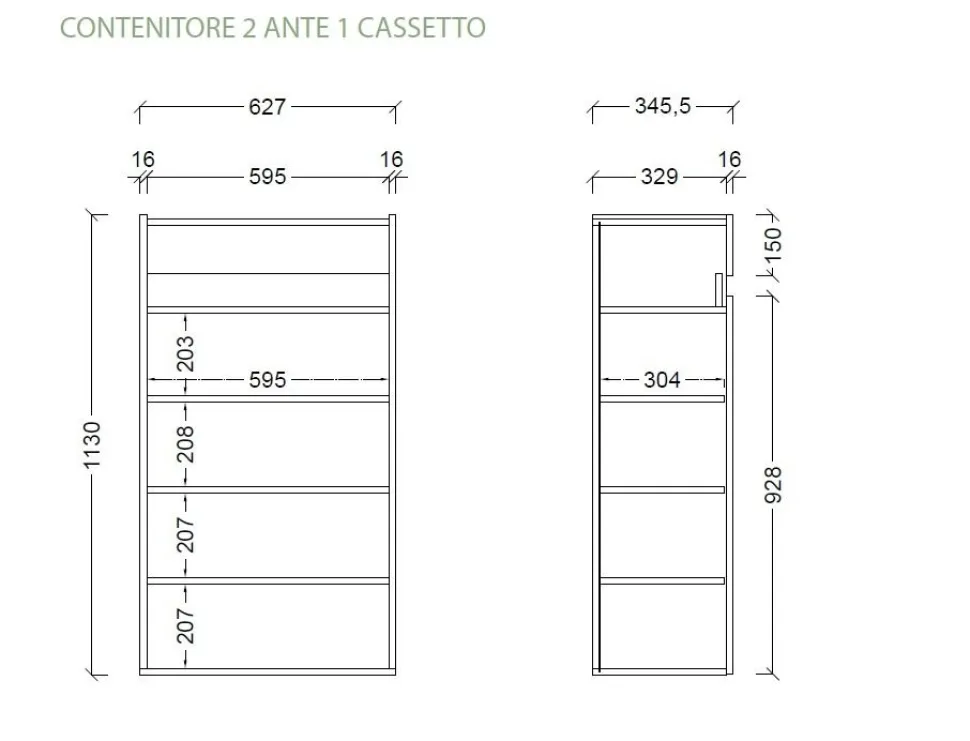 Scarpiera 2 ante e 1 cassetto Svuotatasche Linea Oasi in Bianco Lucido e Rovere