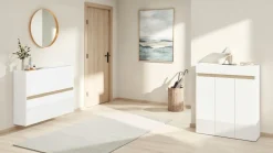 Scarpiera 3 ante e 1 cassetto Svuotatasche Linea Oasi in Bianco Lucido e Rovere
