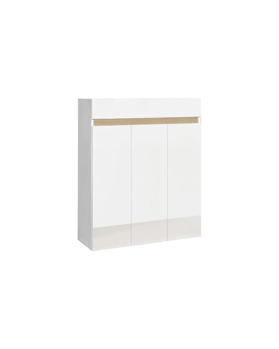 Scarpiera 3 ante e 1 cassetto Svuotatasche Linea Oasi in Bianco Lucido e Rovere
