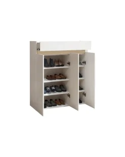 Scarpiera 3 ante e 1 cassetto Svuotatasche Linea Oasi in Bianco Lucido e Rovere
