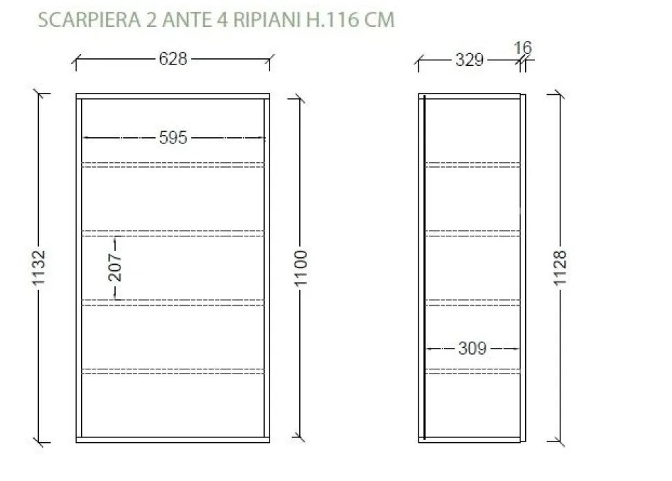 Scarpiera bassa 2 ante battenti con 4 ripiani finitura Bianco Lucido
