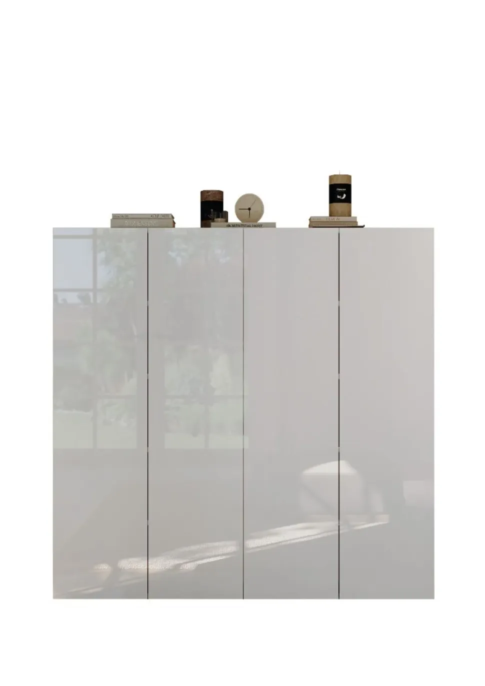 Scarpiera bassa salvaspazio 4 ante battenti con 8 ripiani finitura Bianco Lucido linea Multiuso