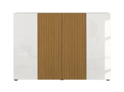 Scarpiera Bassa salvaspazio Lady 4 ante in Bianco Lucido e Legno Cannettato