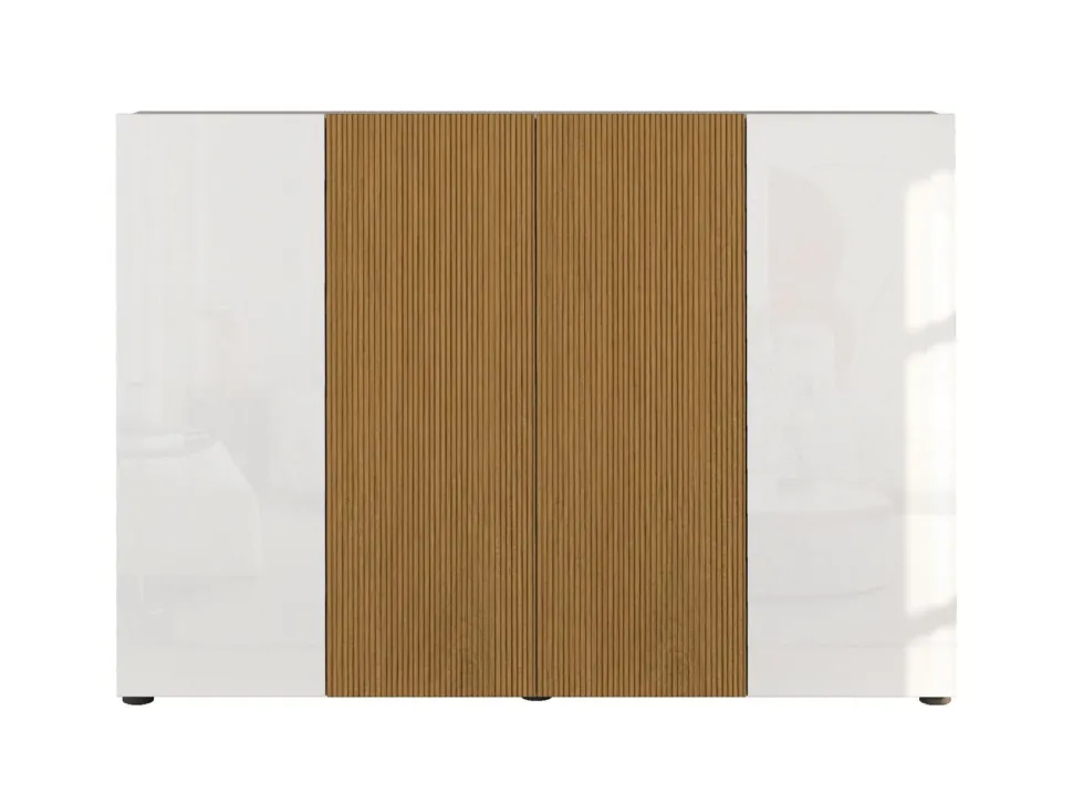Scarpiera Bassa salvaspazio Lady 4 ante in Bianco Lucido e Legno Cannettato