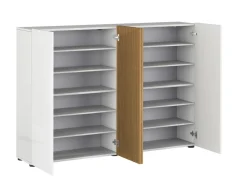 Scarpiera Bassa salvaspazio Lady 4 ante in Bianco Lucido e Legno Cannettato