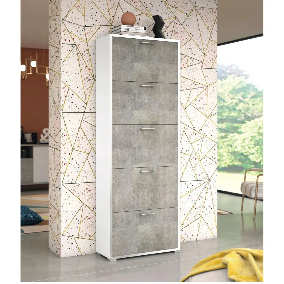 Scarpiera Cemi linea Ordinary 5 ante in finitura Bianco frassino con ante Cemento