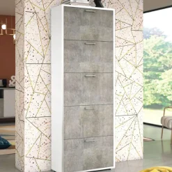 Scarpiera Cemi linea Ordinary 5 ante in finitura Bianco frassino con ante Cemento
