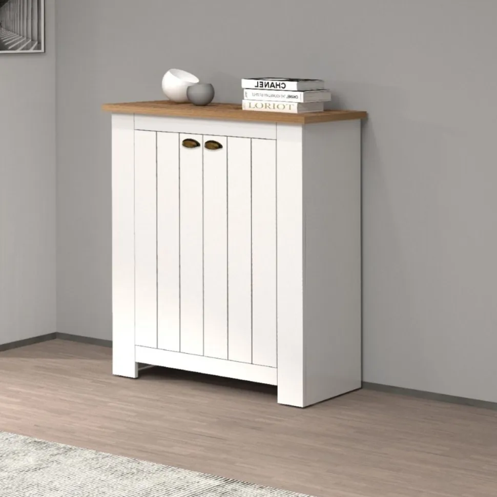 Scarpiera contemporanea 2 ante Silm Bianco Opaco e Rovere Wotan