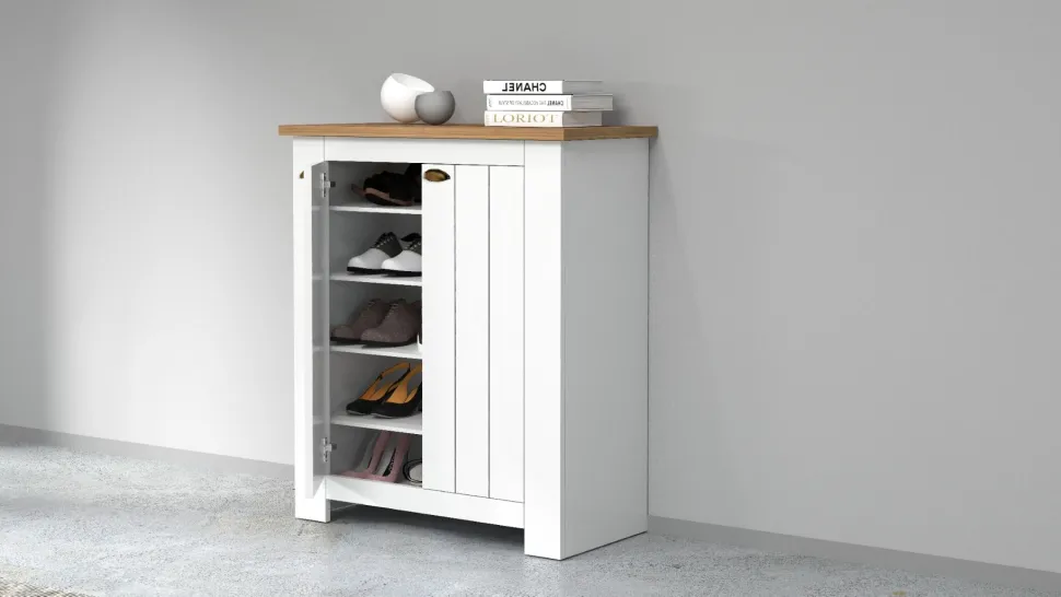 Scarpiera contemporanea 2 ante Silm Bianco Opaco e Rovere Wotan