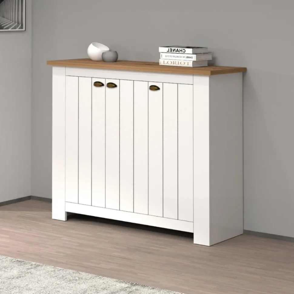 Scarpiera contemporanea 3 ante Silm Bianco Opaco e Rovere Wotan