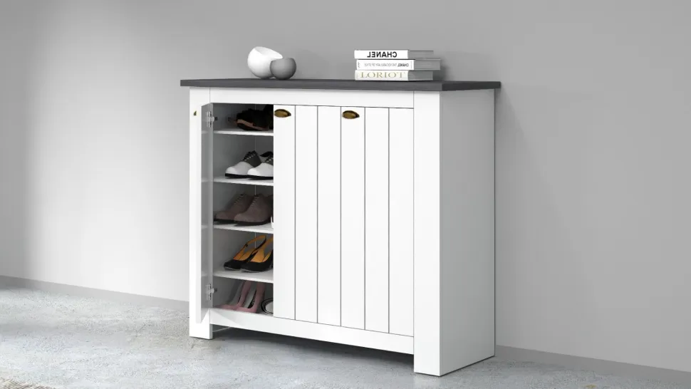 Scarpiera contemporanea 3 ante Silm Bianco Opaco e Ardesia