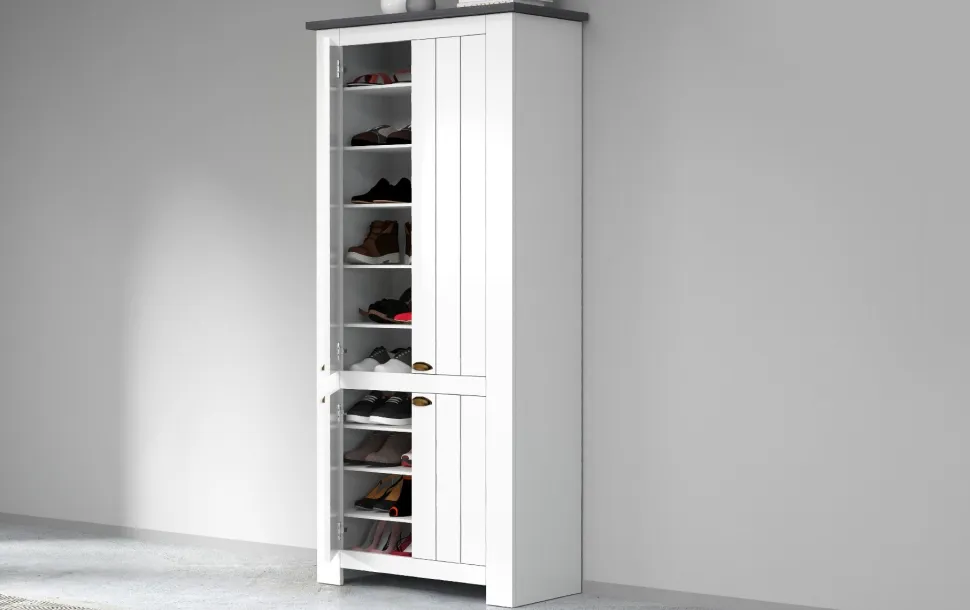 Scarpiera contemporanea 4 ante Silm Bianco Opaco e Ardesia