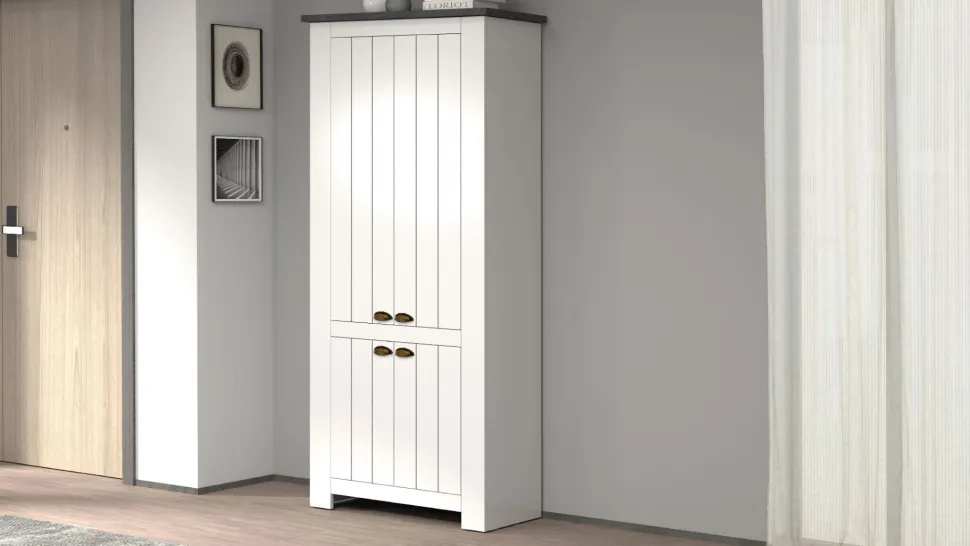 Scarpiera contemporanea 4 ante Silm Bianco Opaco e Ardesia