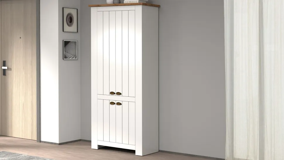 Scarpiera contemporanea 4 ante Silm Bianco Opaco e Rovere Wotan
