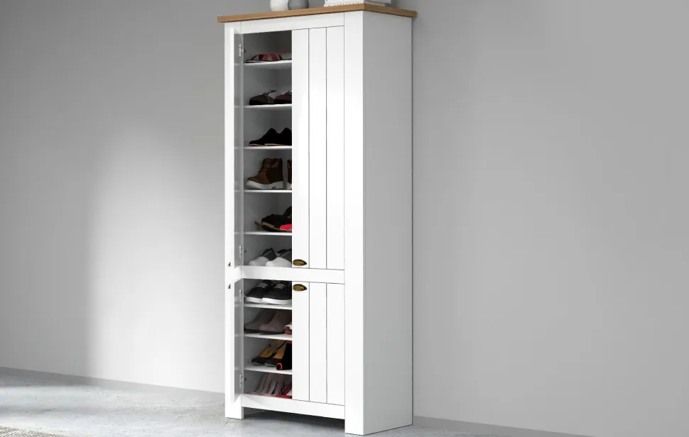Scarpiera contemporanea 4 ante Silm Bianco Opaco e Rovere Wotan