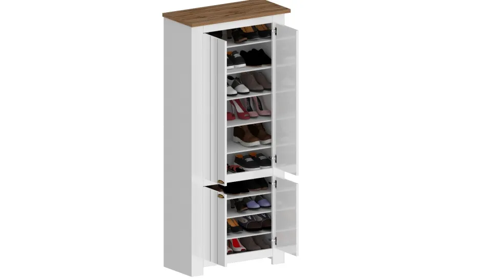 Scarpiera contemporanea 4 ante Silm Bianco Opaco e Rovere Wotan