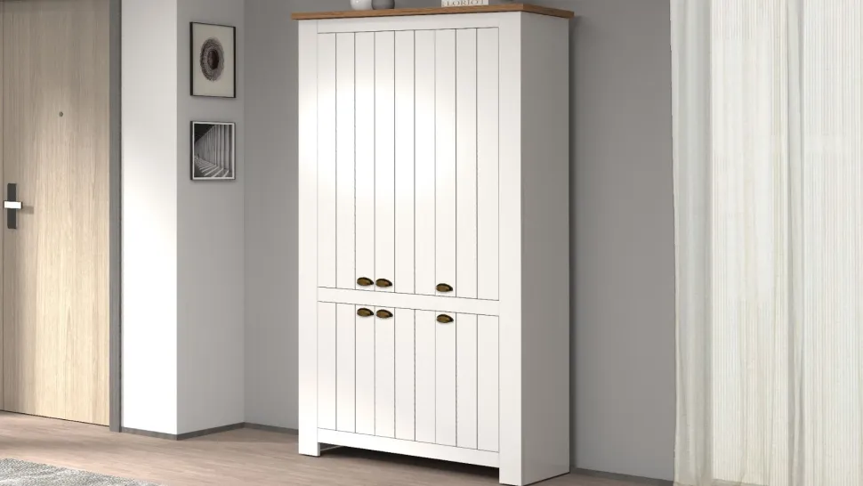 Scarpiera contemporanea 6 ante Silm Bianco Opaco e Rovere Wotan