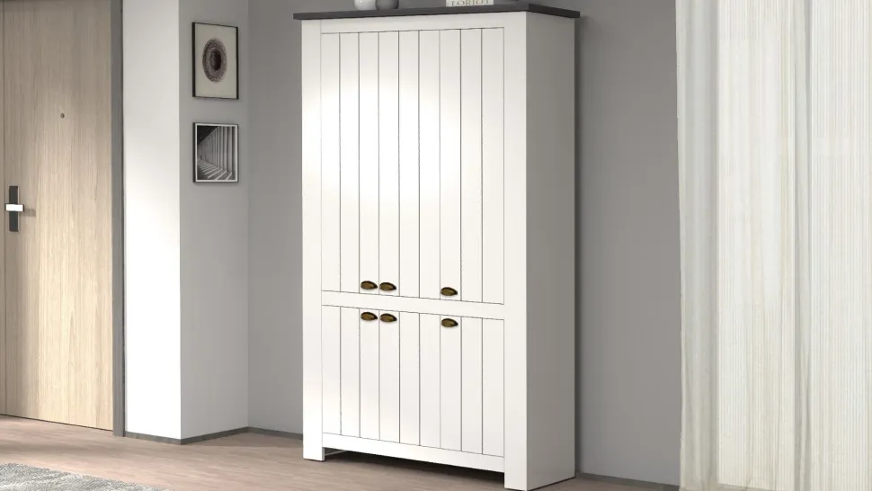 Scarpiera contemporanea 6 ante Silm Bianco Opaco e Ardesia
