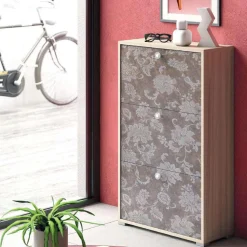 Scarpiera Flory linea Ordinary 3 ante in finitura Olmo con ante serigrafate