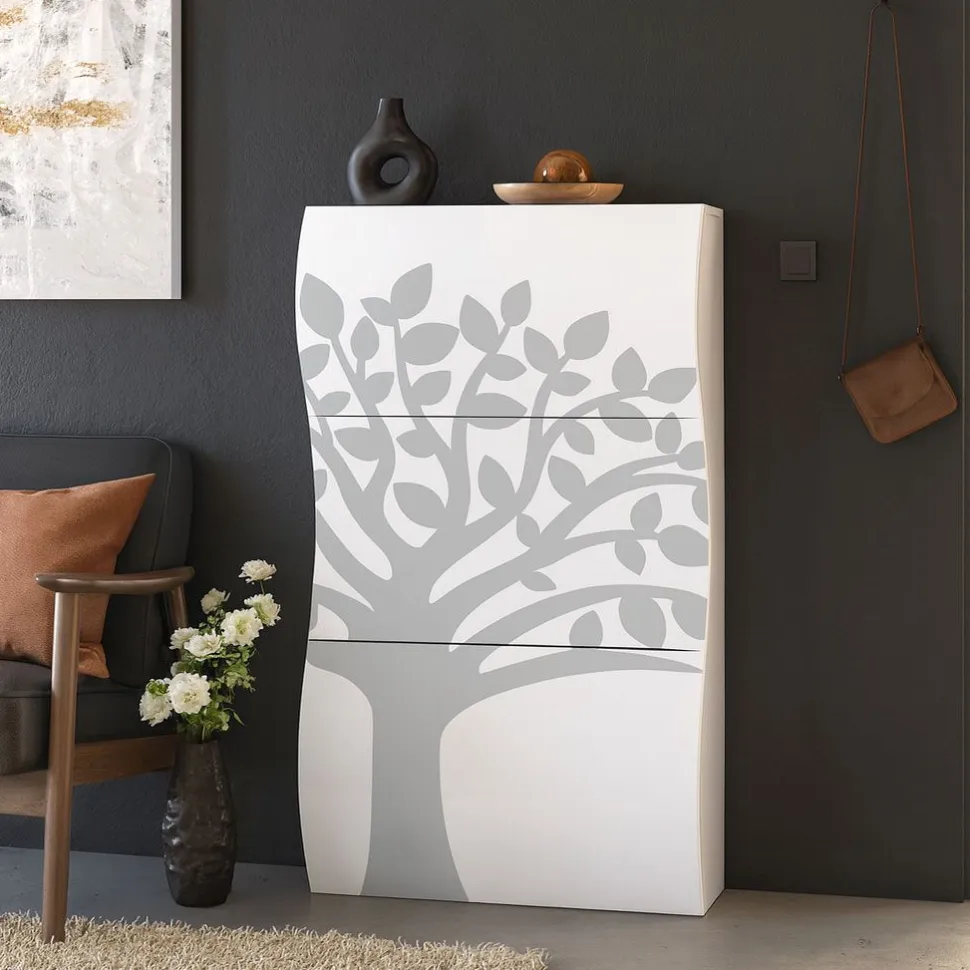 Scarpiera linea Mia 3 ante con albero della vita grigio chiaro