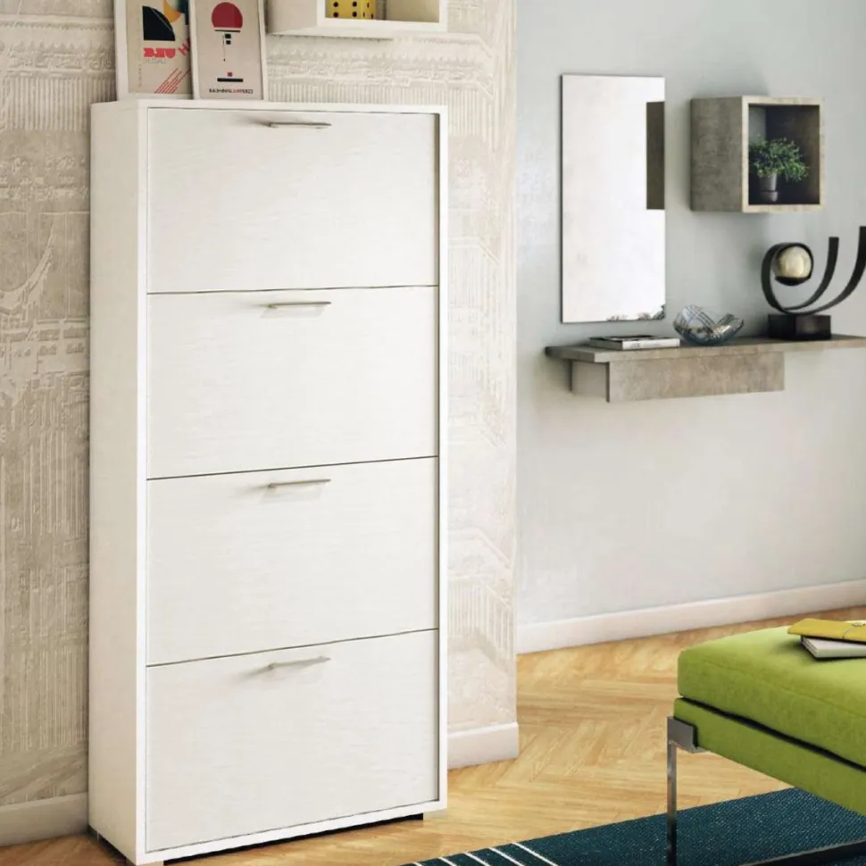 Scarpiera Lite linea Ordinary 4 ante in finitura Bianco frassino
