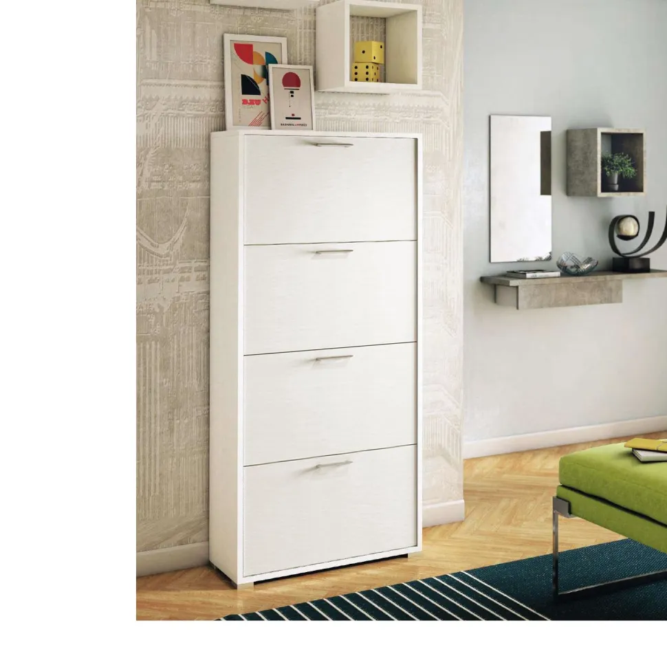 Scarpiera Lite linea Ordinary 4 ante in finitura Bianco frassino