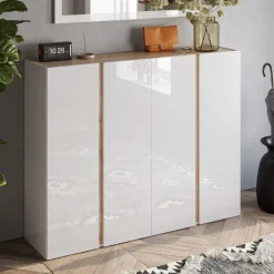 Scarpiera Moderna a 4 Ante Battenti Combo (Bianco Lucido e Rovere Cadiz)