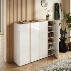 Scarpiera Moderna a 4 Ante Battenti Combo (Bianco Lucido e Rovere Cadiz)