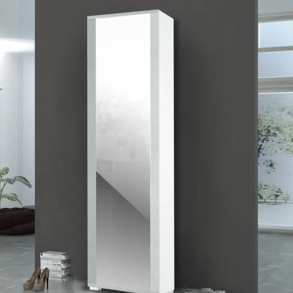 Scarpiera Pati 1 anta battente a specchio in finitura Bianco frassino