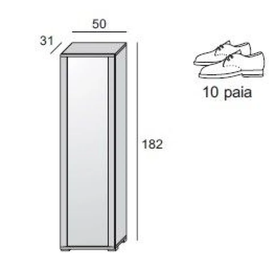 Scarpiera Pati 1 anta battente a specchio in finitura Bianco frassino