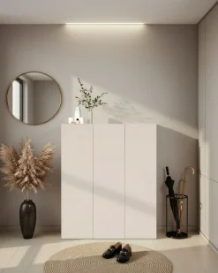 Scarpiera salvaspazio 3 ante H 116 cm Linea Oasi in Cashmere Opaco e Rovere Mercure