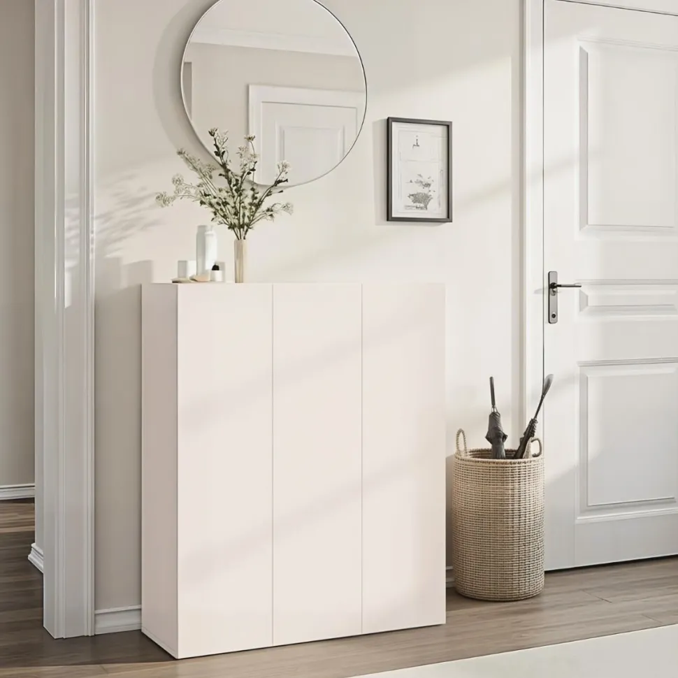 Scarpiera salvaspazio 3 ante H 116 cm Linea Oasi in Cashmere Opaco e Rovere Mercure