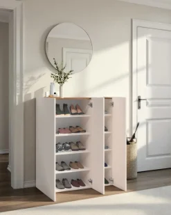 Scarpiera salvaspazio 3 ante H 116 cm Linea Oasi in Cashmere Opaco e Rovere Mercure