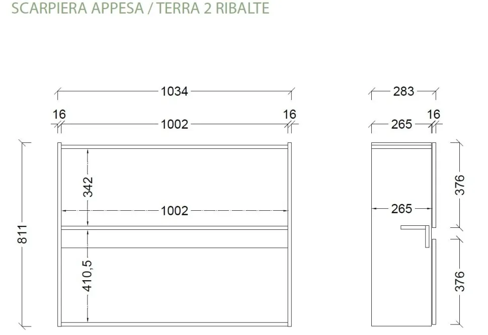 Scarpiera Sospesa 2 ante a ribalta Linea Oasi in Bianco Lucido e Rovere