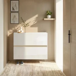 Scarpiera Sospesa 2 ante a ribalta Linea Oasi in Bianco Lucido e Rovere