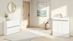 Scarpiera Sospesa 2 ante a ribalta Linea Oasi in Bianco Lucido e Rovere