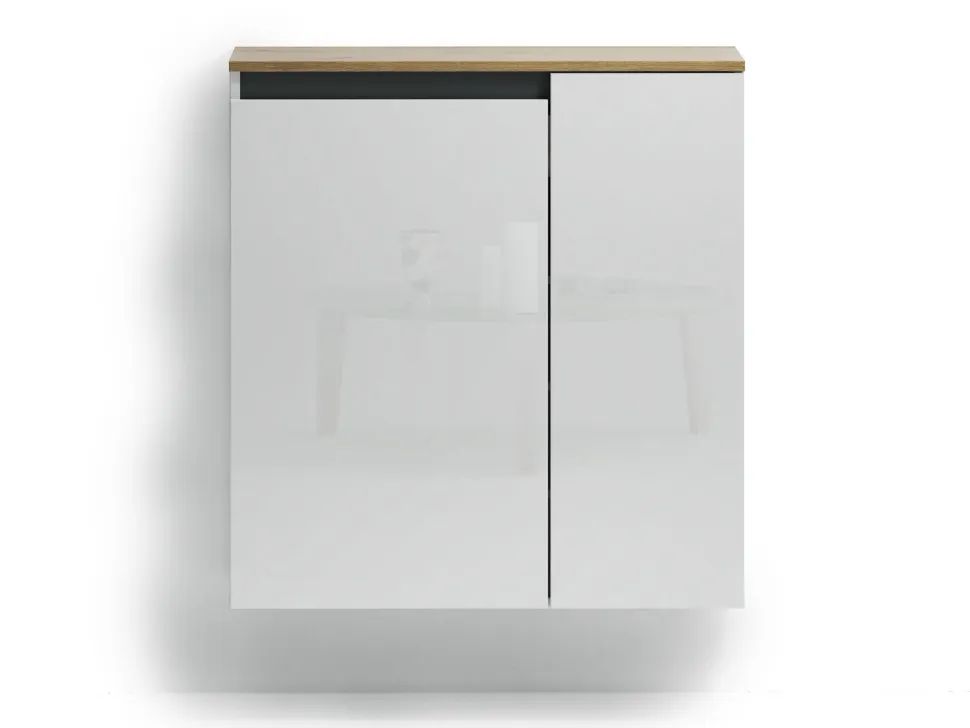 Scarpiera sospesa moderna 2 ante Bianco Lucido e Top Rovere Naturale