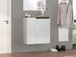 Scarpiera sospesa moderna 2 ante Bianco Lucido e Top Rovere Naturale