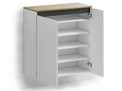Scarpiera sospesa moderna 2 ante Bianco Lucido e Top Rovere Naturale