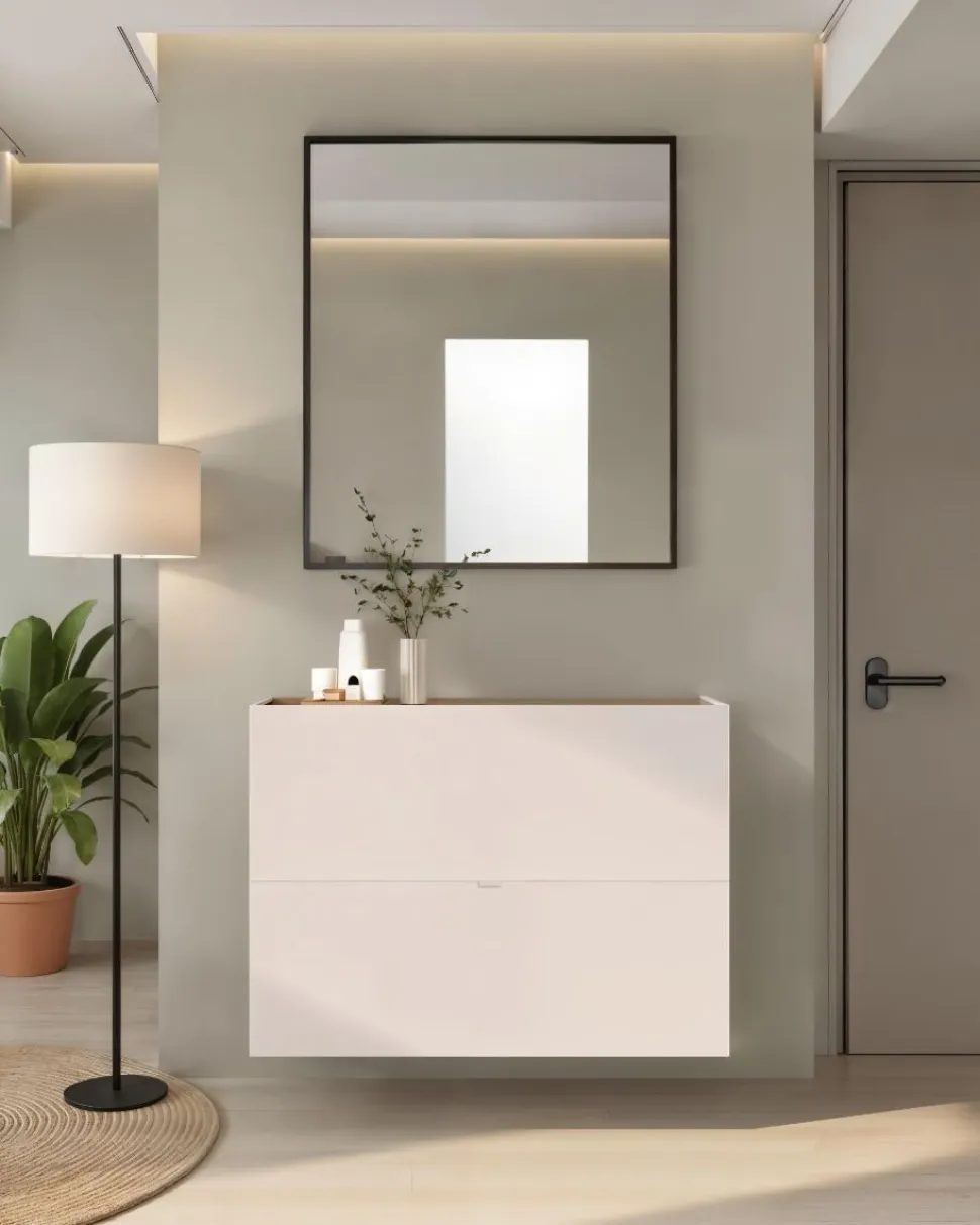Scarpiera sospesa moderna 2 ante a ribalta Linea Oasi in Cashmere Opaco e Rovere Mercure