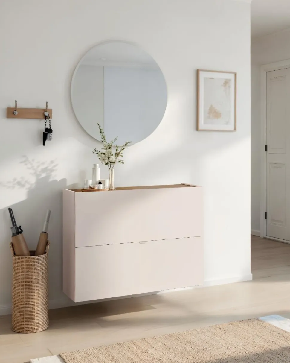 Scarpiera sospesa moderna 2 ante a ribalta Linea Oasi in Cashmere Opaco e Rovere Mercure