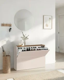 Scarpiera sospesa moderna 2 ante a ribalta Linea Oasi in Cashmere Opaco e Rovere Mercure