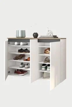 Scarpiera sospesa moderna 3 ante Bianco Lucido e Top Rovere Naturale