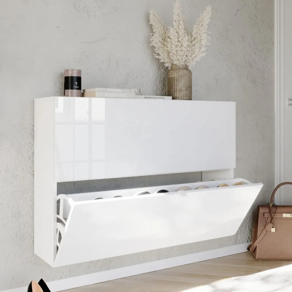 Scarpiera Sospesa salvaspazio 2 ante a ribalta finitura Bianco Lucido linea Multiuso